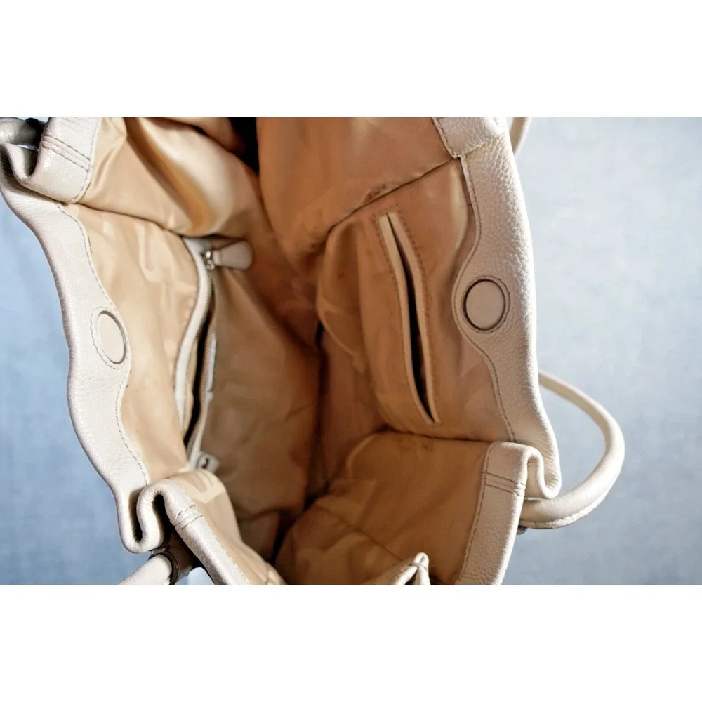 Banana Republic‎ Large Ivory Pebbled Leather Handbag Satchel Bag